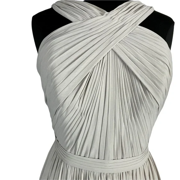 WATTERS MICAH SANDSTONE CRINKLE CHIFFON A LINE HALTER BRIDESMAID FORMAL GOWN - Picture 10 of 16